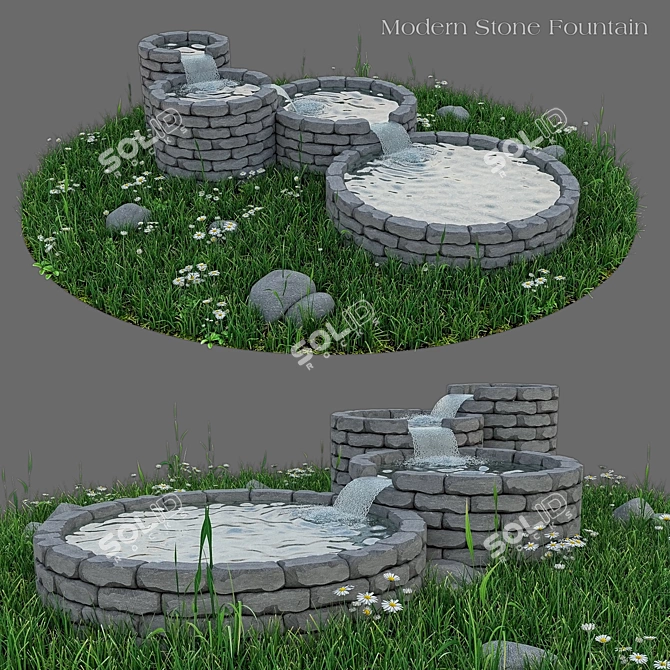 Contemporary Stone Fountain - Vray 3D model image 1