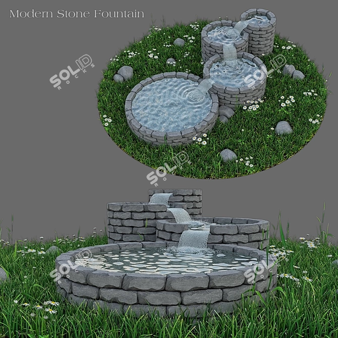 Contemporary Stone Fountain - Vray 3D model image 2