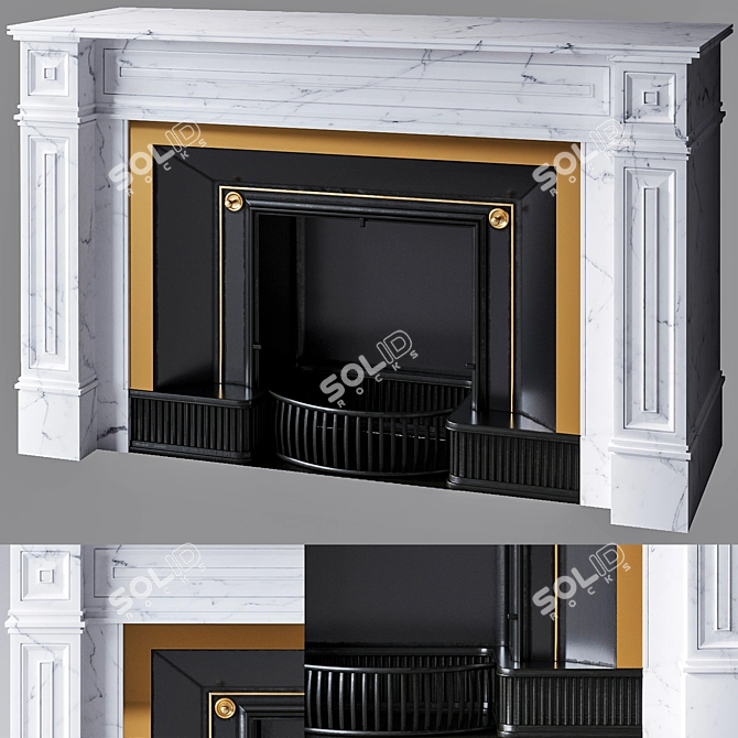 Luxury White Marble Fireplace 3D model image 2