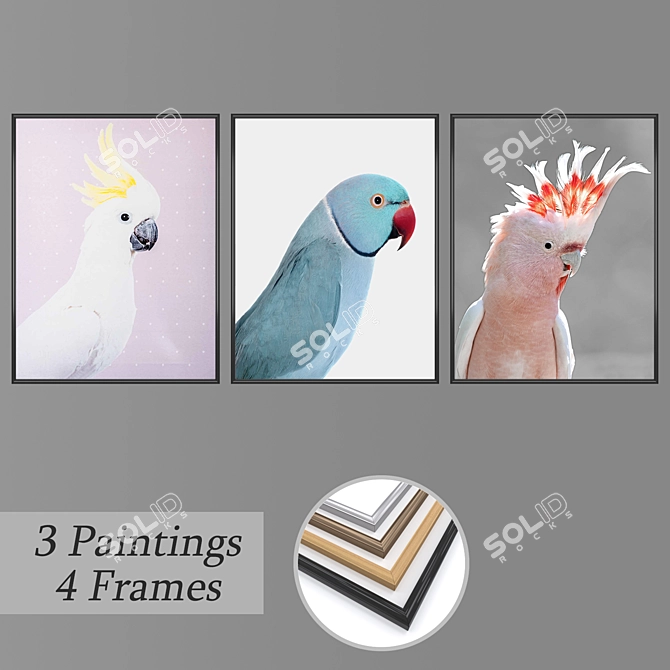 Modern Wall Art Set with 3 Paintings 3D model image 1