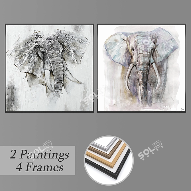 Modern Art Set: 2 Paintings, 4 Frame Options 3D model image 1