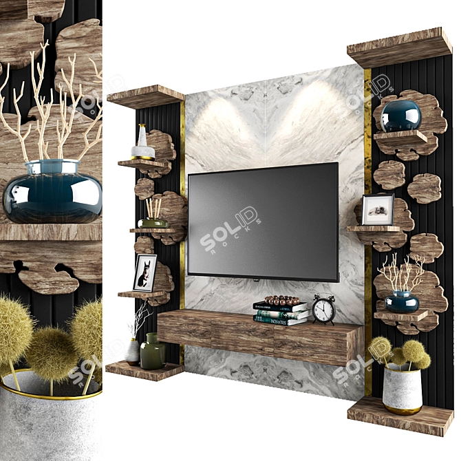 Modern TV Shelf Unit 32cm x 220cm 3D model image 1