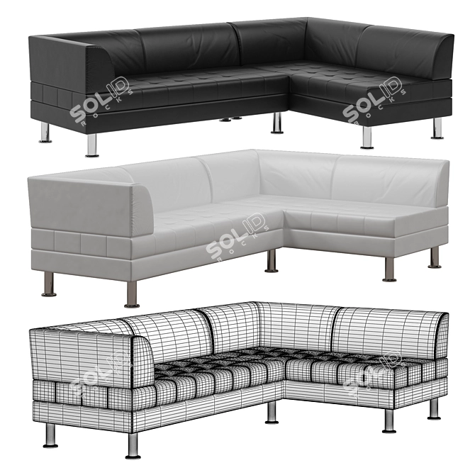 Modern Black Leather Corner Sofa 3D model image 2