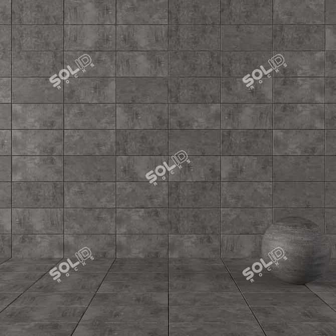  ARES BLACK: Concrete Wall Tiles Set 2 3D model image 1