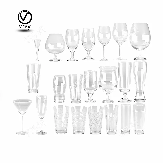 Sleek Glassware Collection 3D model image 1