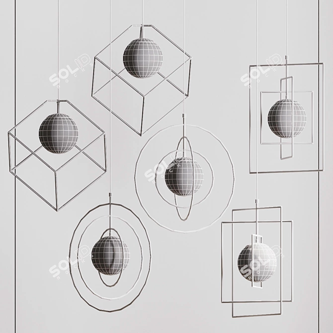 Wire Pendant Lights Bundle - Stylish Metal and Glass Design 3D model image 2