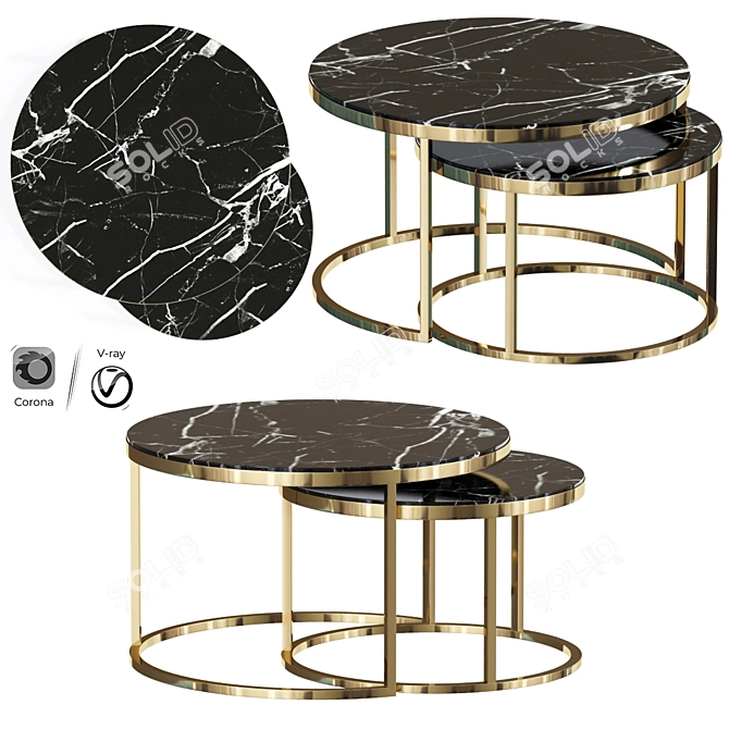 Mars 3-Piece Nesting Coffee Table Set 3D model image 1