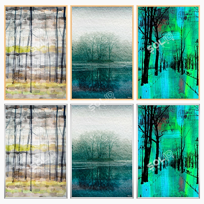 Artful Trio: Set of 3 Wall Paintings 3D model image 3