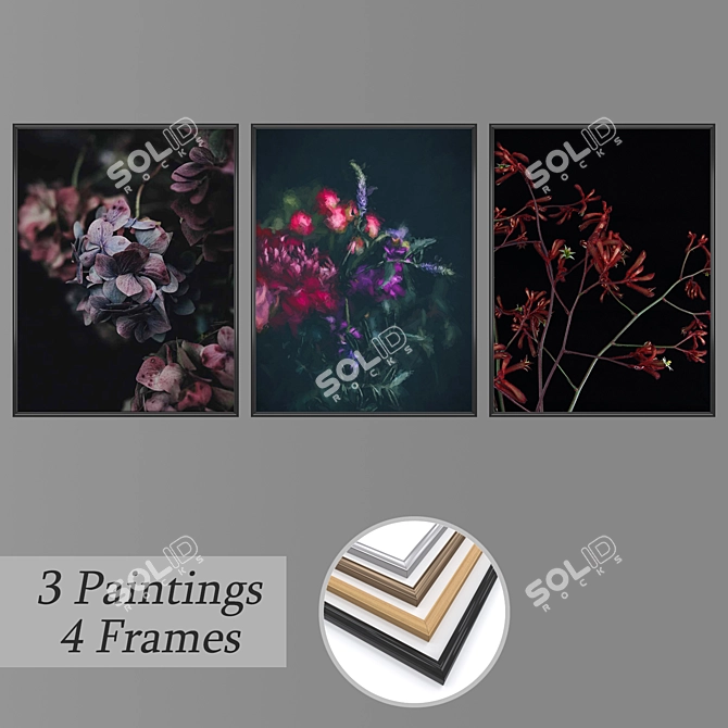 Modern 3-Piece Wall Paintings 3D model image 1