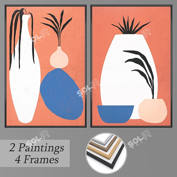 Elegant Wall Paintings Set 3D model image 1