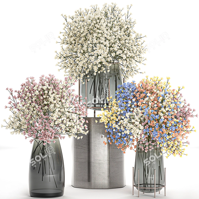 Elegant Blooms Bouquet Set 3D model image 1