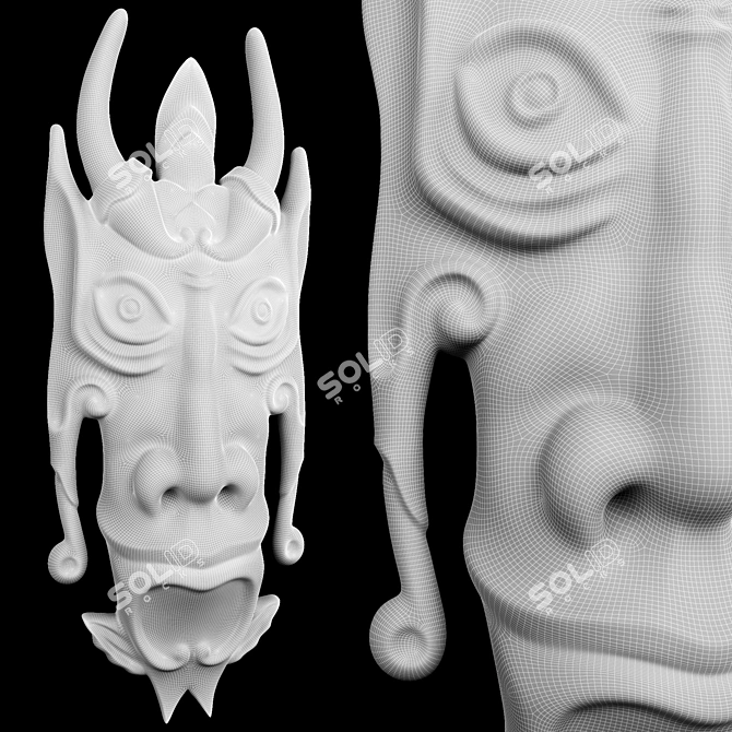 Wooden CNC Carved Totem Mask 3D model image 5
