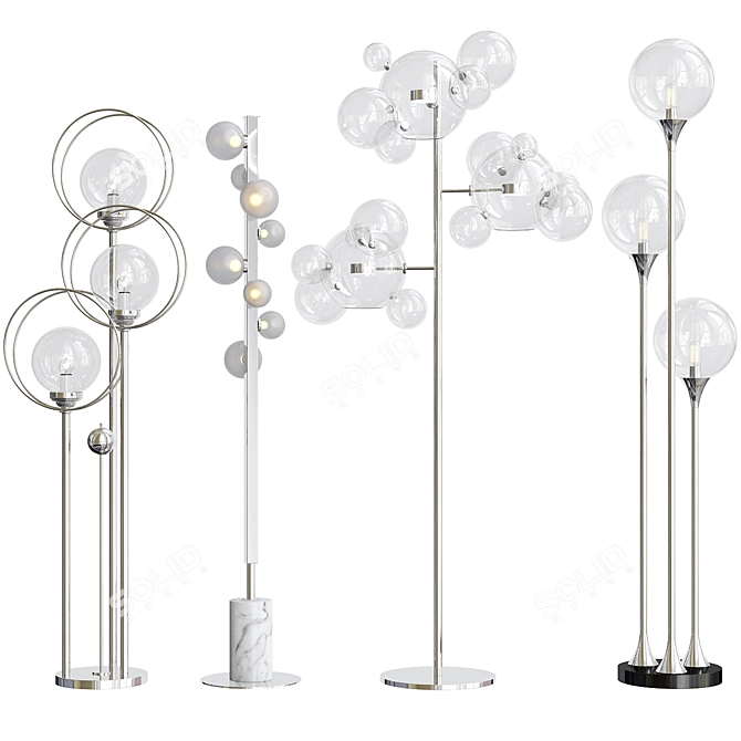 Modern Brass LED Floor Lamp Set 3D model image 2