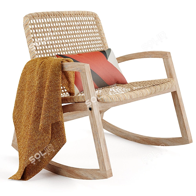 Vintage Thana Rocking Chair - Eucalyptus Wood & Rope 3D model image 1