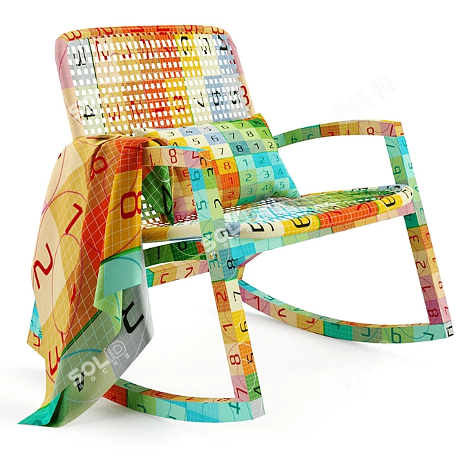 Vintage Thana Rocking Chair - Eucalyptus Wood & Rope 3D model image 5