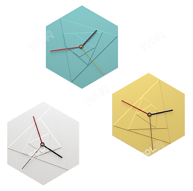 Pastel Geometric Wall Clocks 3D model image 2