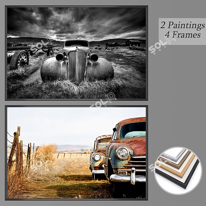 Versatile Wall Paintings Set with Frames 3D model image 1