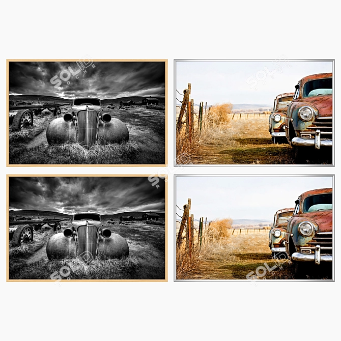 Versatile Wall Paintings Set with Frames 3D model image 3