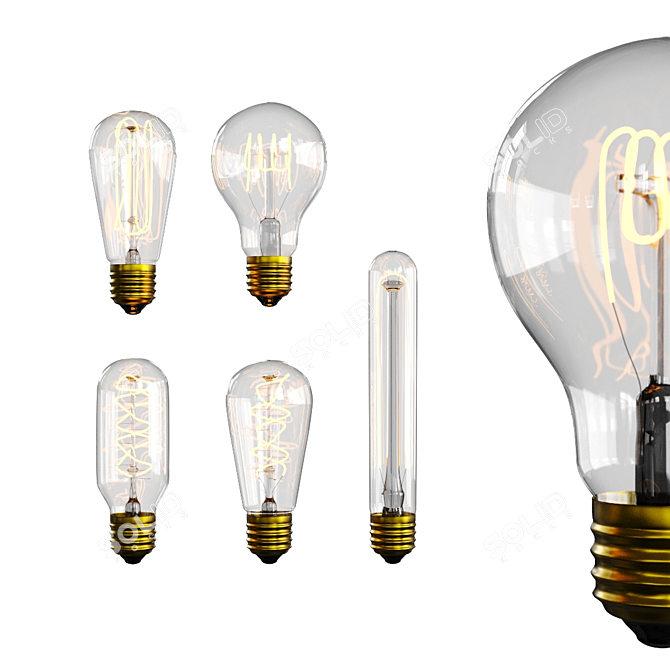 Vintage Edison Bulb Lamps Set 3D model image 1