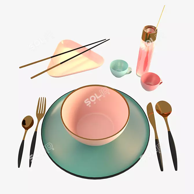 Modern Style Tableware Set 3D model image 1