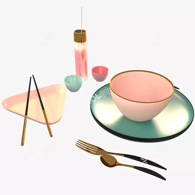 Modern Style Tableware Set 3D model image 3