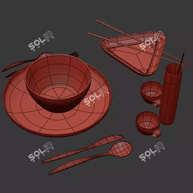 Modern Style Tableware Set 3D model image 5