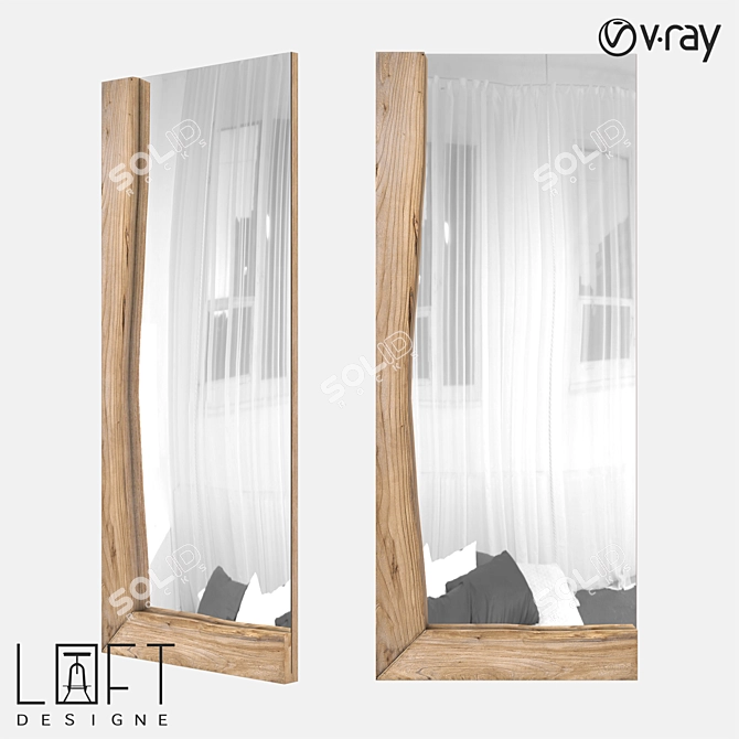 Modern Wood and Glass Mirror 3D model image 1