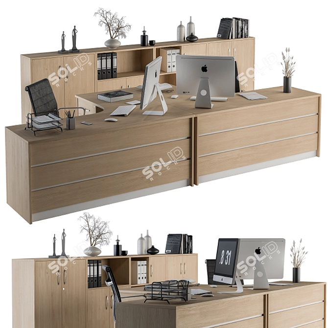 Wooden Office Furniture Set 3D model image 1