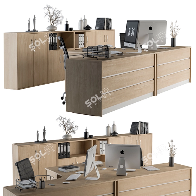 Wooden Office Furniture Set 3D model image 2