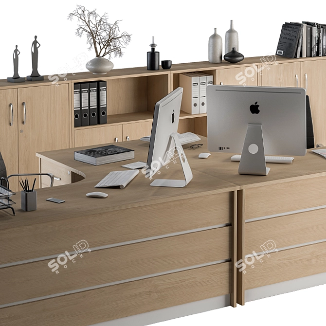 Wooden Office Furniture Set 3D model image 3