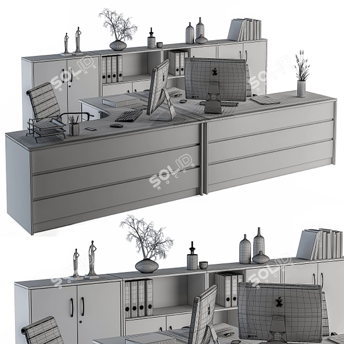 Wooden Office Furniture Set 3D model image 5