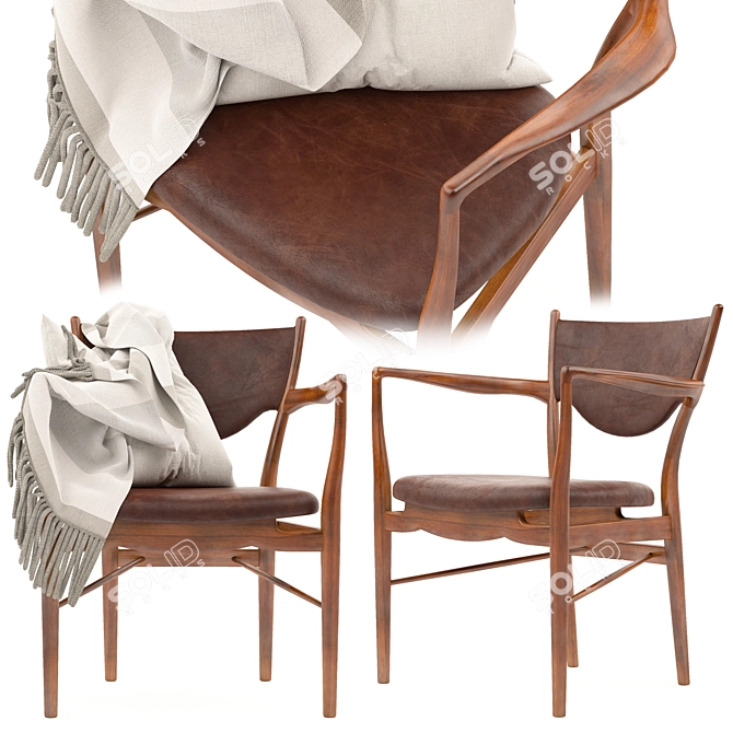 Finn Juhl Midcentury Dining Chair 3D model image 3