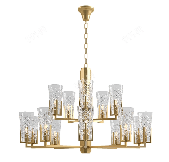 Elegant Brass Crystal Chandelier 3D model image 1