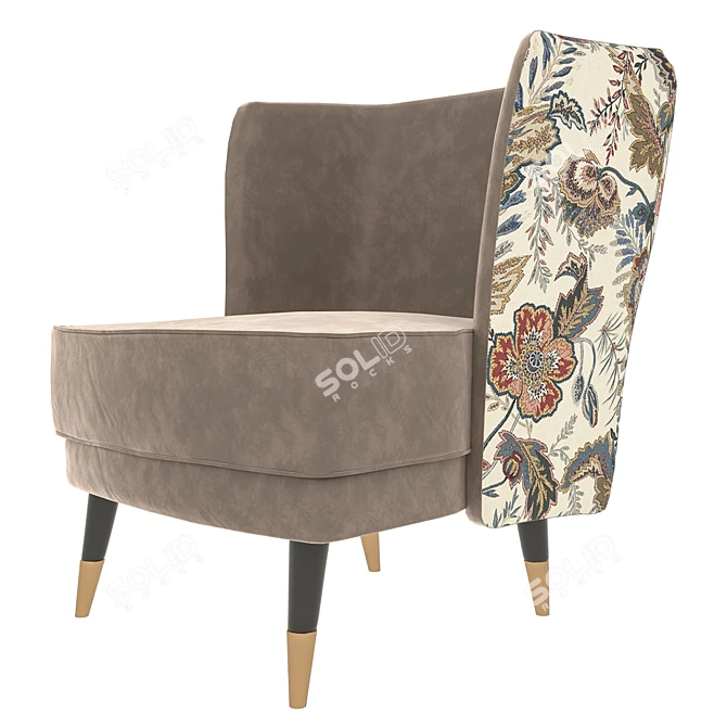 Floral Print Deco Armchair 3D model image 5