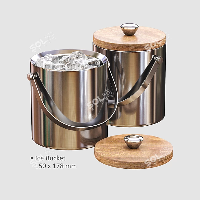 Elegant Nickel & Wood Barware 3D model image 3