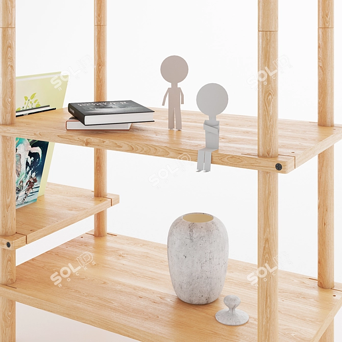 Modular Wood Shelf: Space-saving Storage Solution 3D model image 2