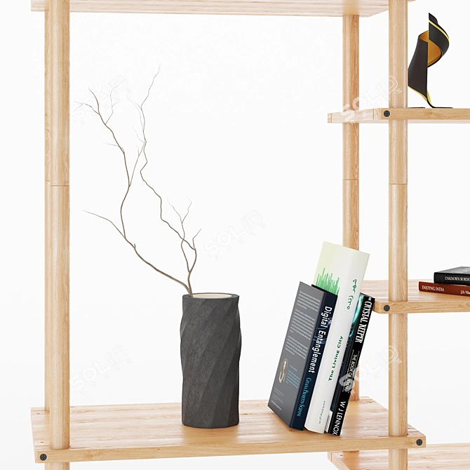 Modular Wood Shelf: Space-saving Storage Solution 3D model image 3