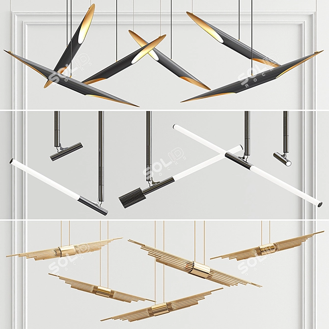 Coltrane Angled Delta Chandelier - Sleek Lighting Statement 3D model image 1