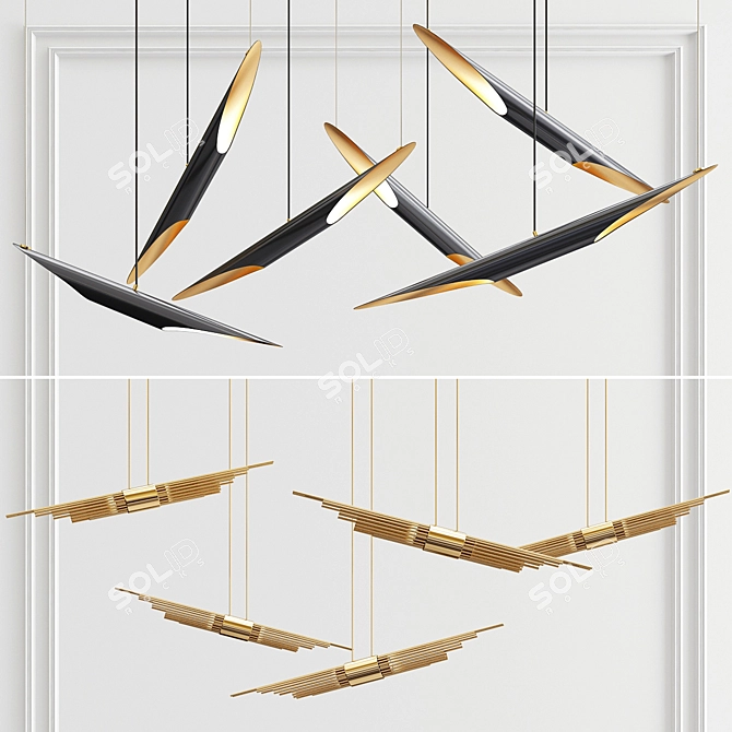 Coltrane Angled Delta Chandelier - Sleek Lighting Statement 3D model image 2