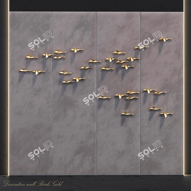 Golden Birds Decorative Panel 3D model image 1