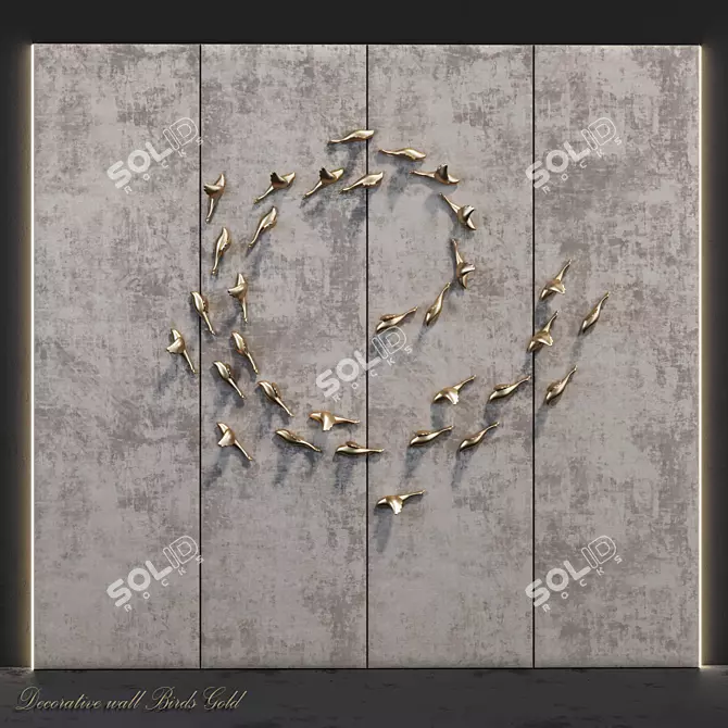 Golden Birds Decorative Panel 3D model image 1