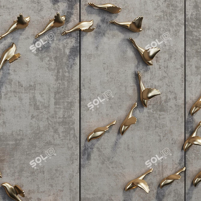 Golden Birds Decorative Panel 3D model image 2