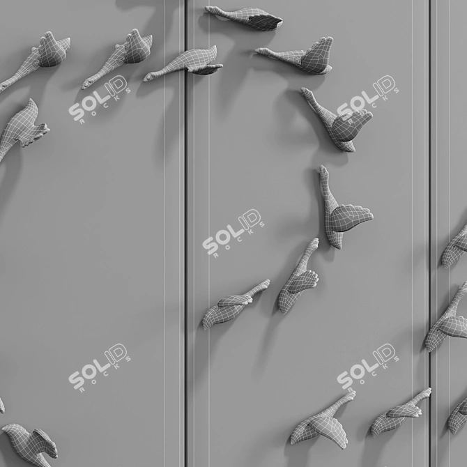 Golden Birds Decorative Panel 3D model image 3