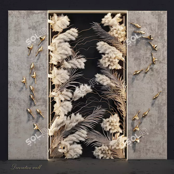 Golden Birds Decorative Panel 3D model image 1