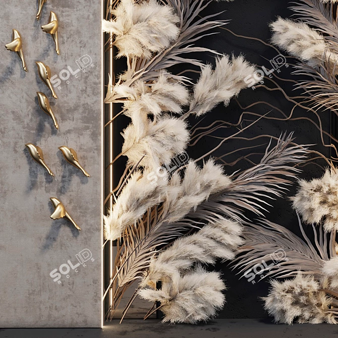 Golden Birds Decorative Panel 3D model image 2