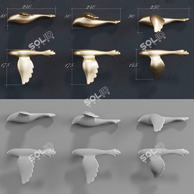 Golden Birds Decorative Panel 3D model image 5