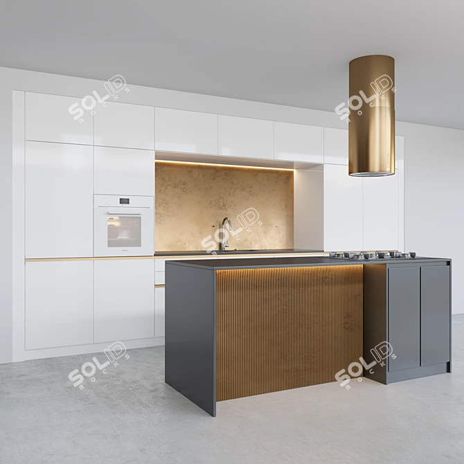 Modern Kitchen 12: Stove & Island Tube, V-ray Render 3D model image 1