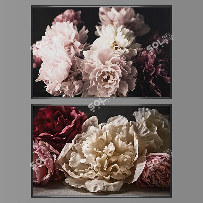 Modern Art Set: 2 Paintings with 4 Frame Options 3D model image 1