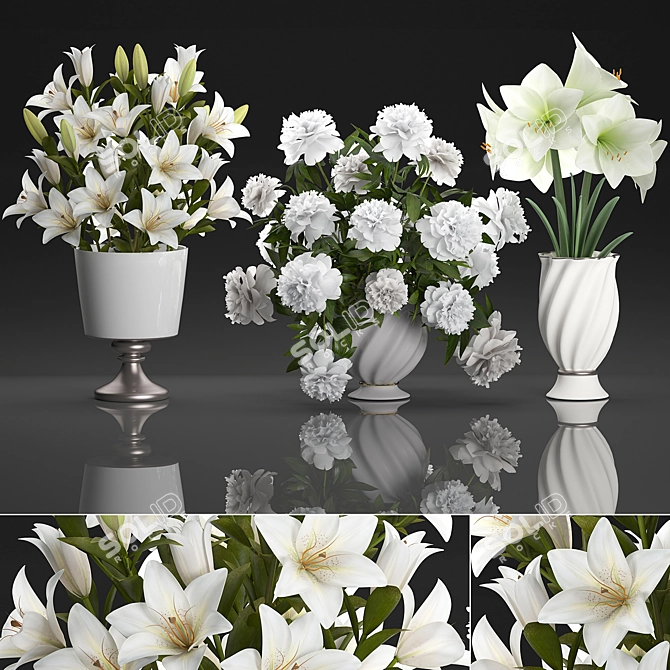 Elegant White Floral Bouquet 3D model image 1