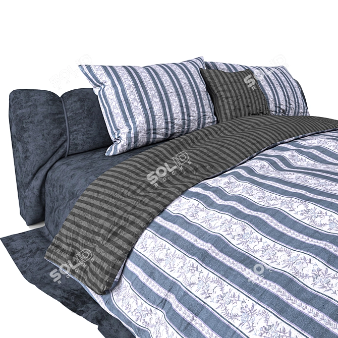 Luxury Velvet Bed with Decorative Pillows 3D model image 2